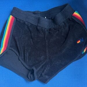 Kids aviator nation size 12 Velour Shorts with Rainbow Side Stripes